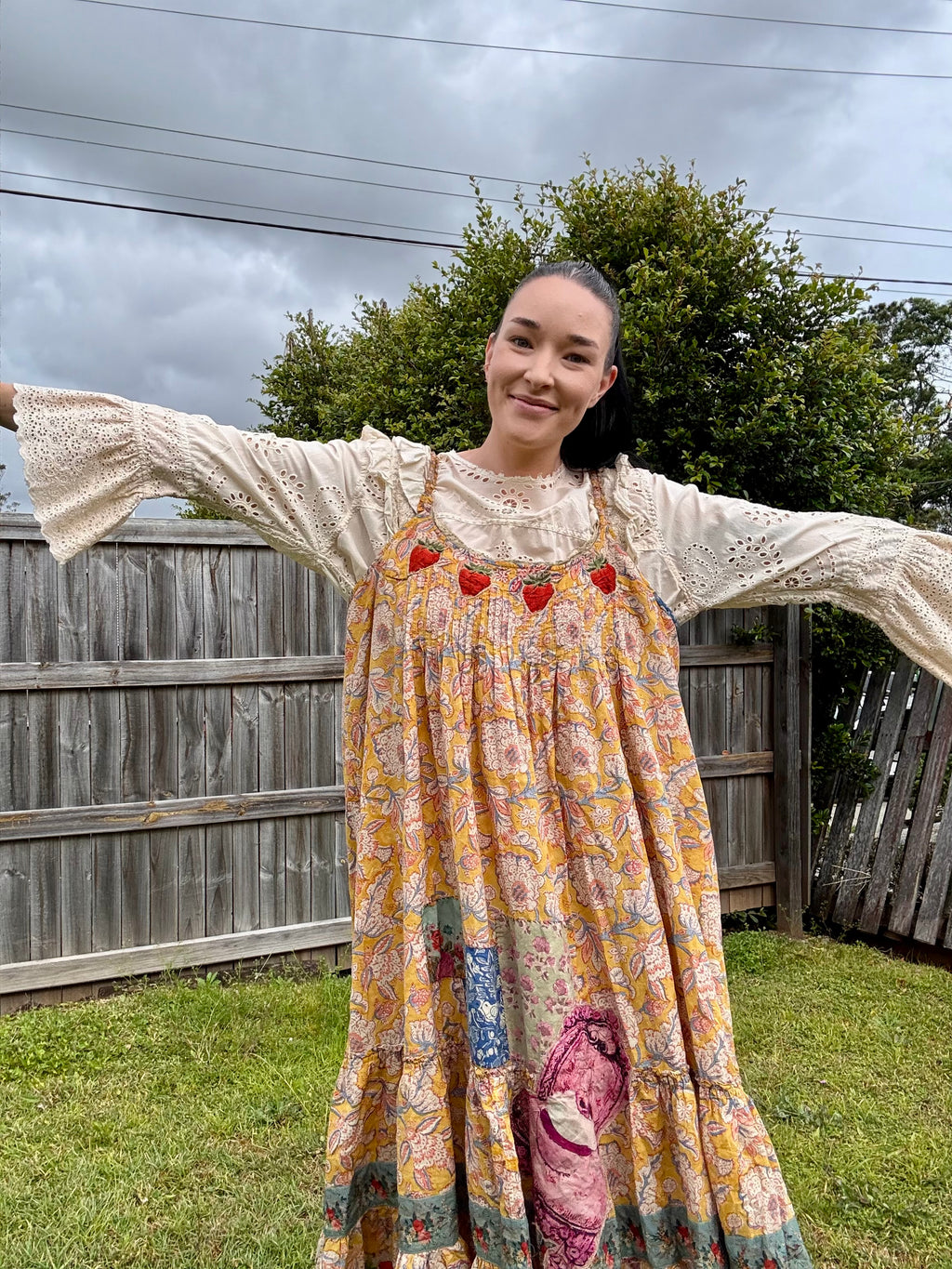 house of jaded gypsy sunwashed bloom dress golden