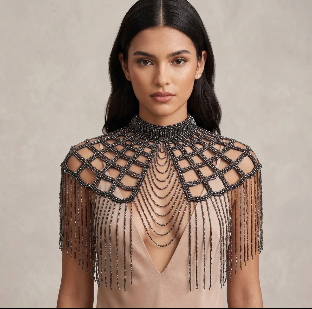 Onyx gunmetal beaded capelet