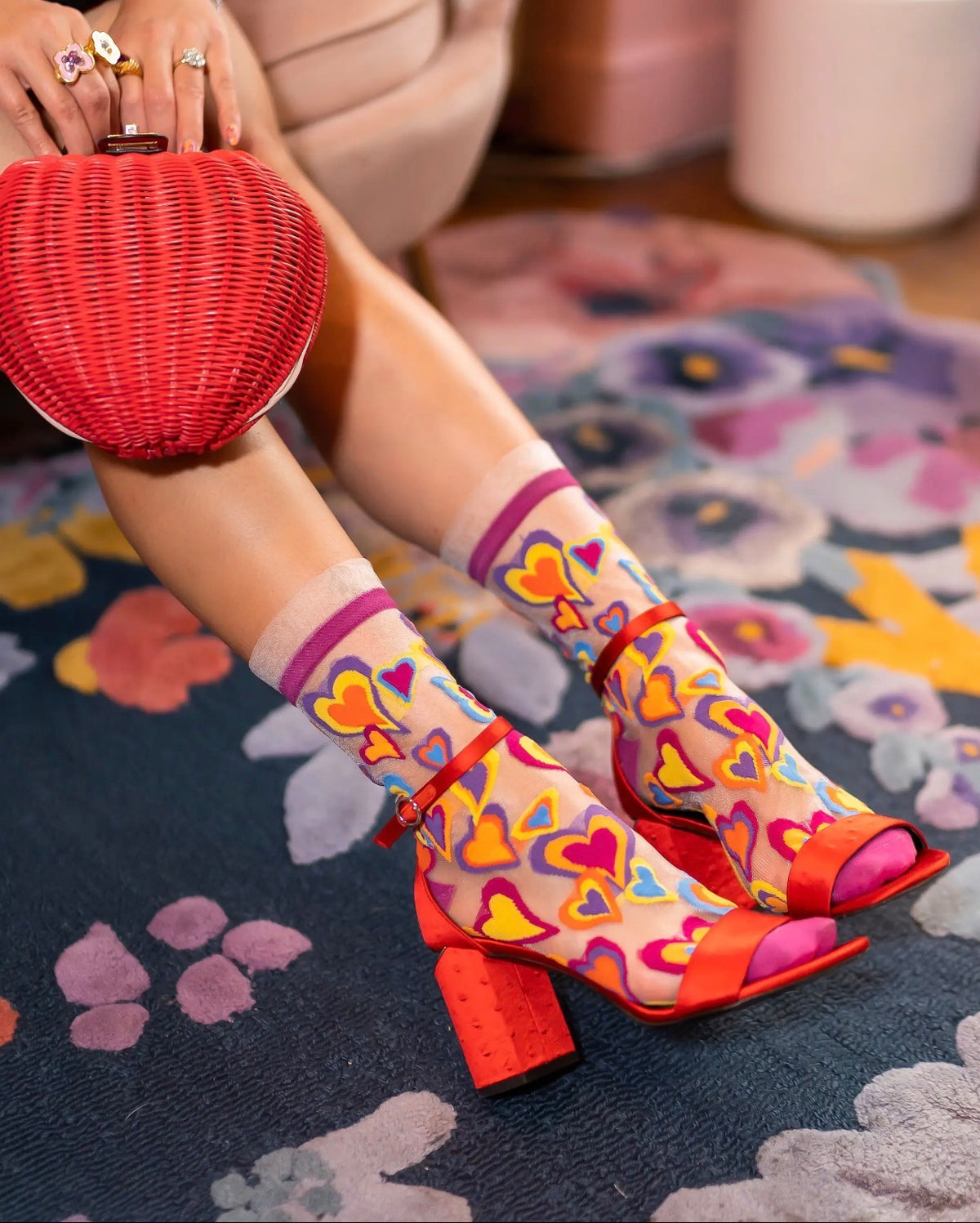 Y2K hearts ruffle sheer socks