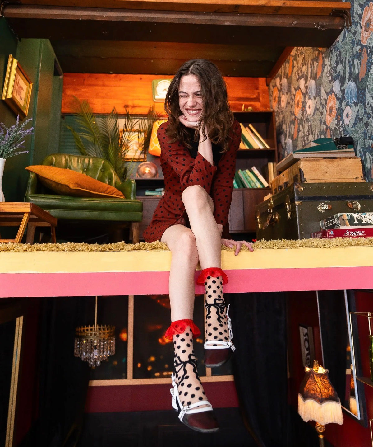 Polka dot bow ruffle sheer socks