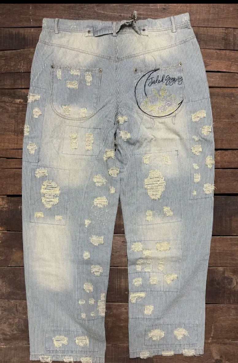 Jaded gypsy peace and love jeans railway stripe