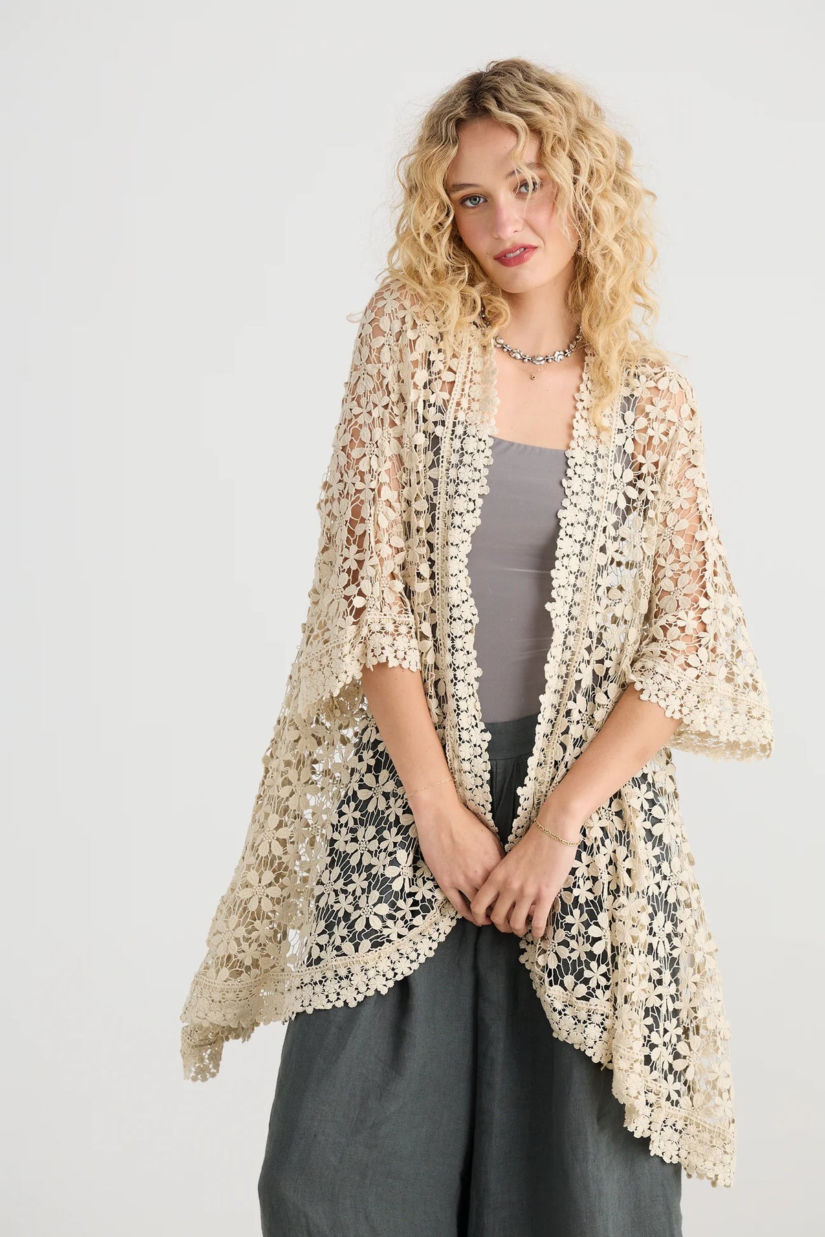 Miss roses sister violet Cordelia lace Jacket. Stone