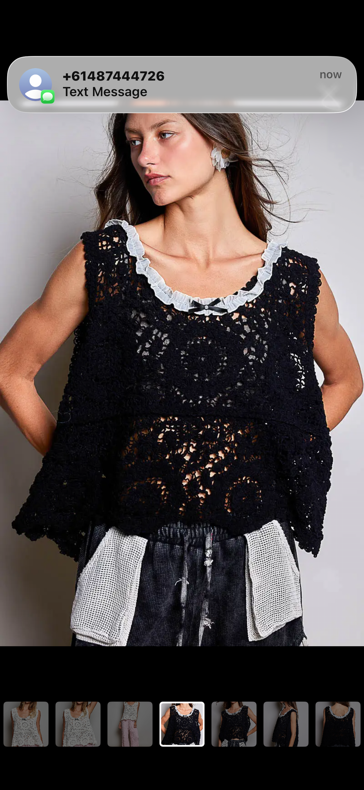 Hand crafted cotton crochet macy top black one size
