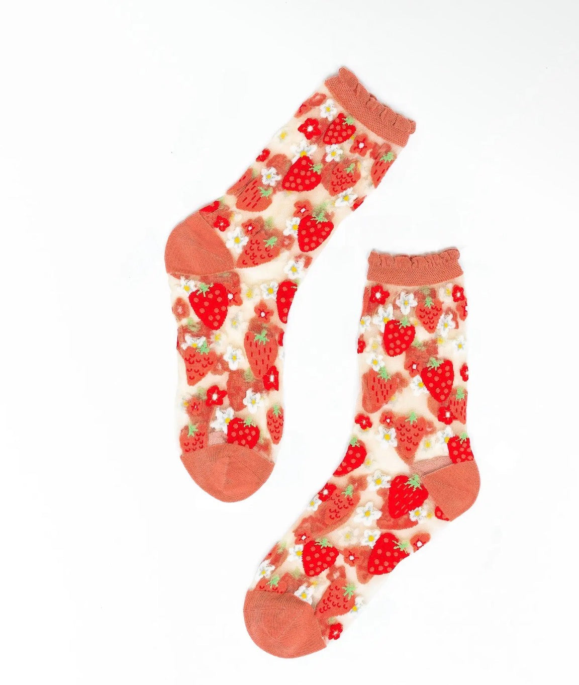 Strawberries daisy ruffle sheer crew socks