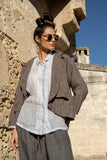 Meg by Design OXFORD JACKET - LINEN Brown Houndstooth