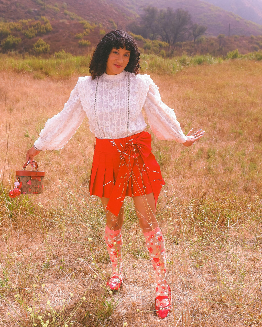 Strawberry ruffle knee high socks