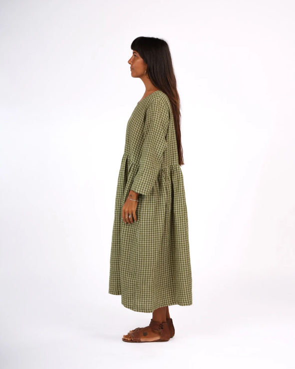 Montaigne - Journee French Linen Gingham Linen Dress - pistachio