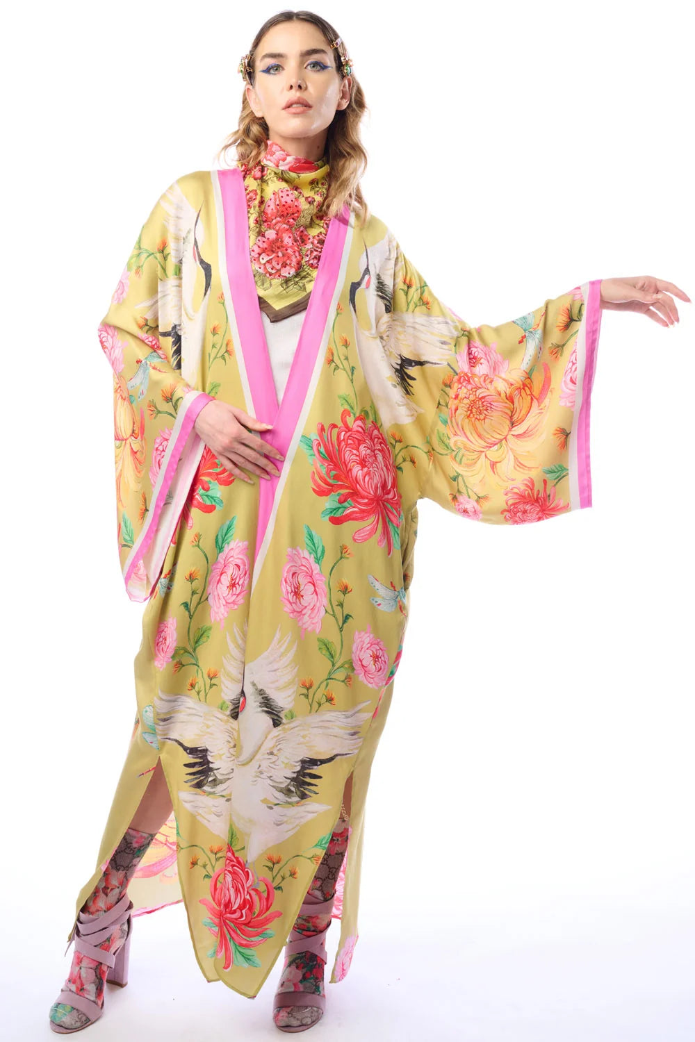 Aratta the legend of the crane Kimono - mustard