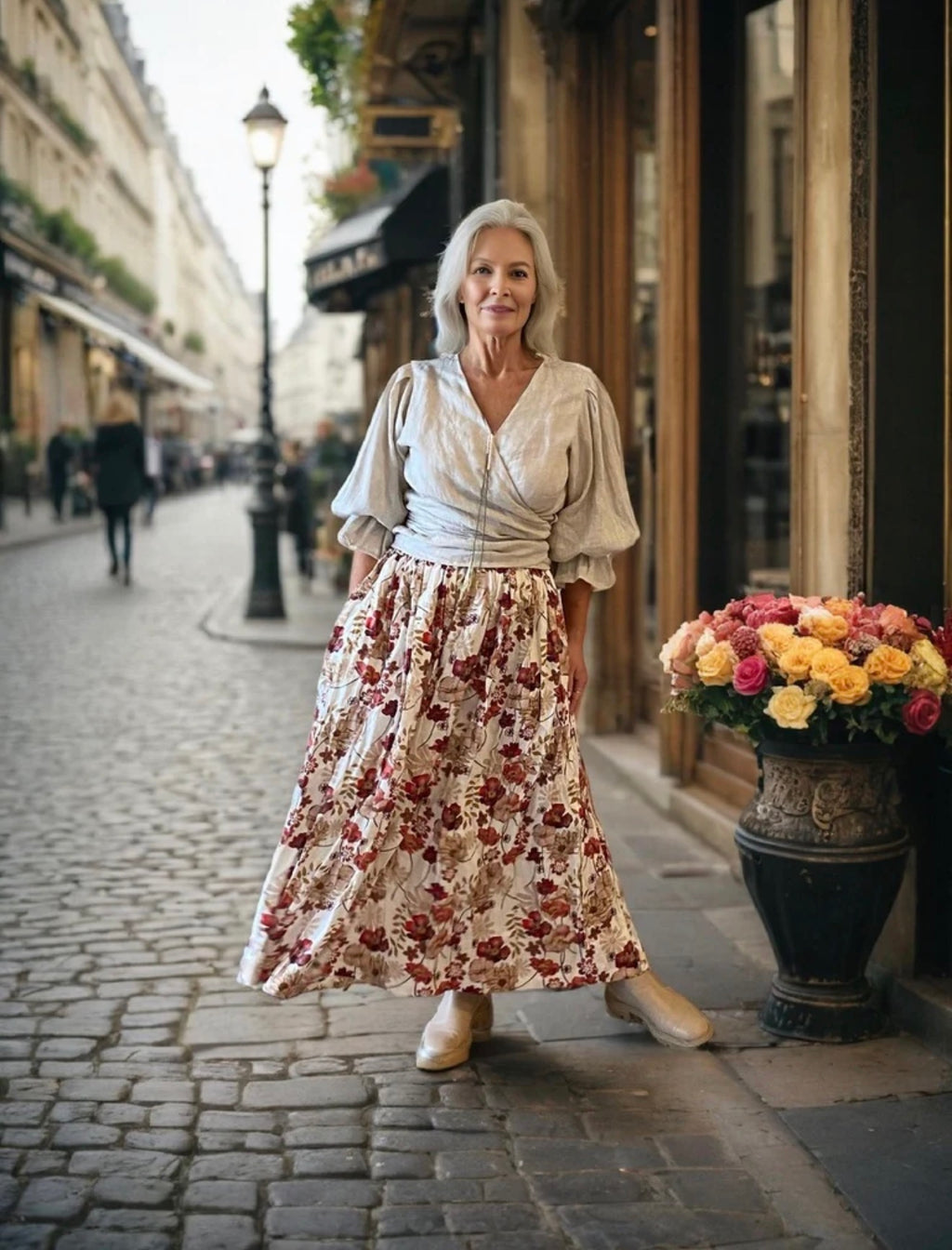 Kloth Layla Linen Maxi Skirt - Red Poppies