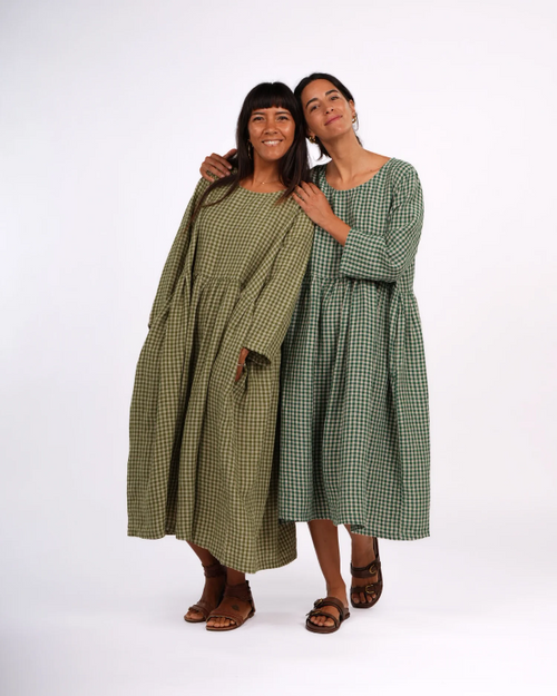Montaigne - Journee French Linen Gingham Linen Dress - pistachio