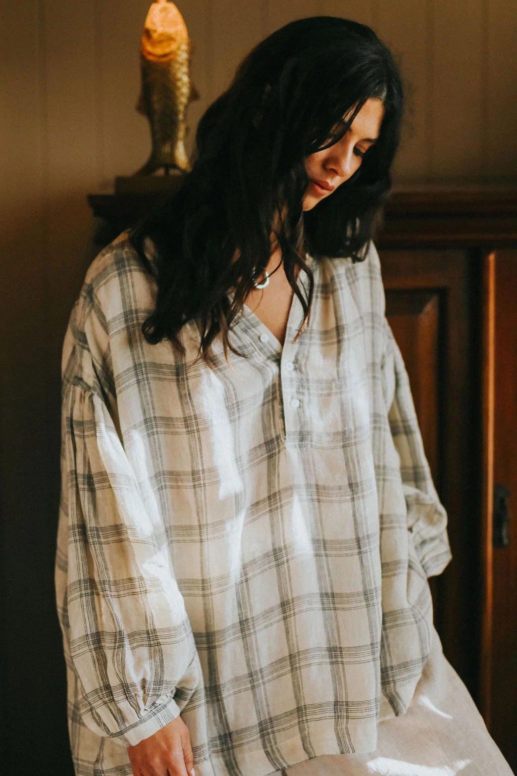 Montaigne Dante Check Linen Top O/S