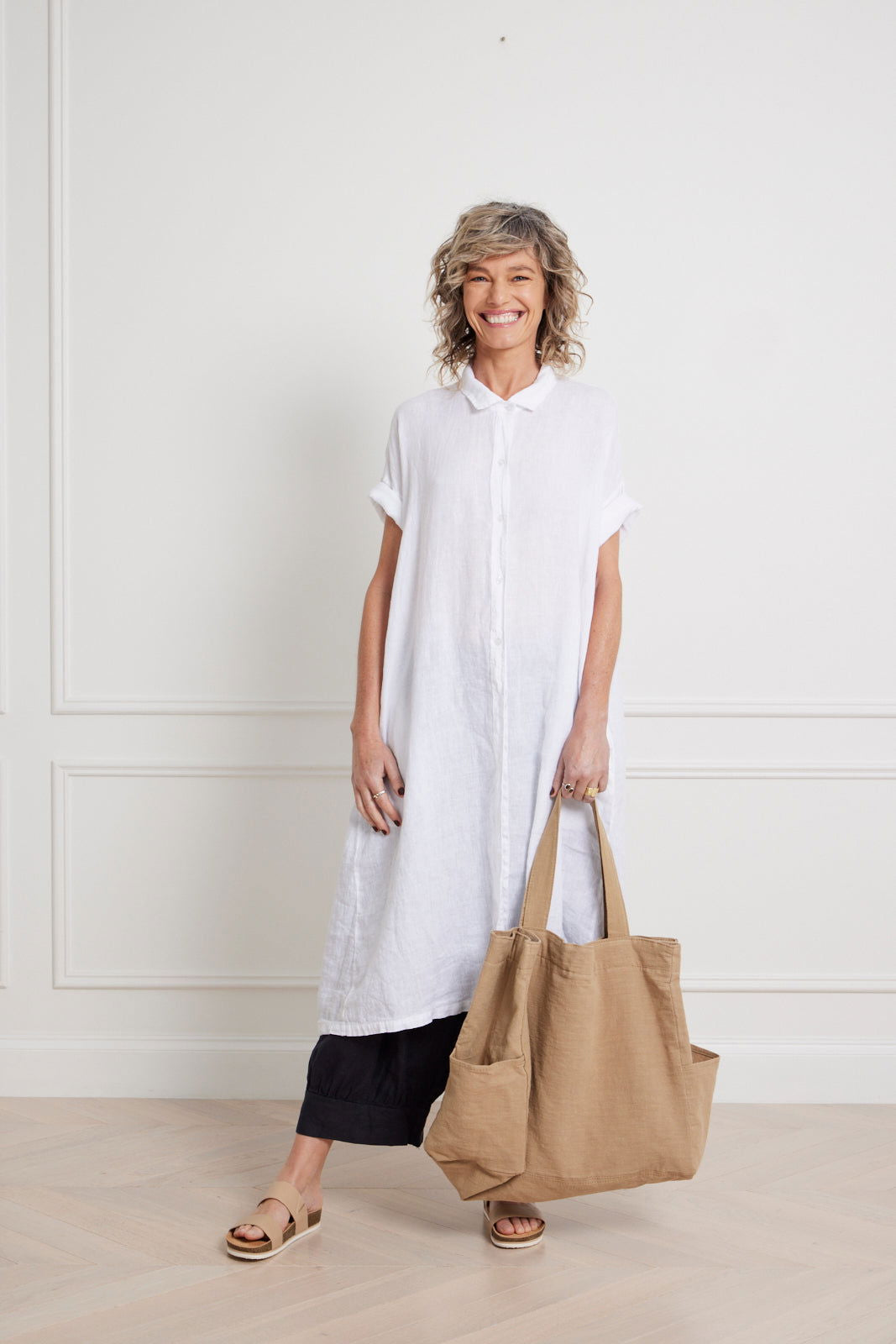 Montaigne Salome short sleeve linen button up dress