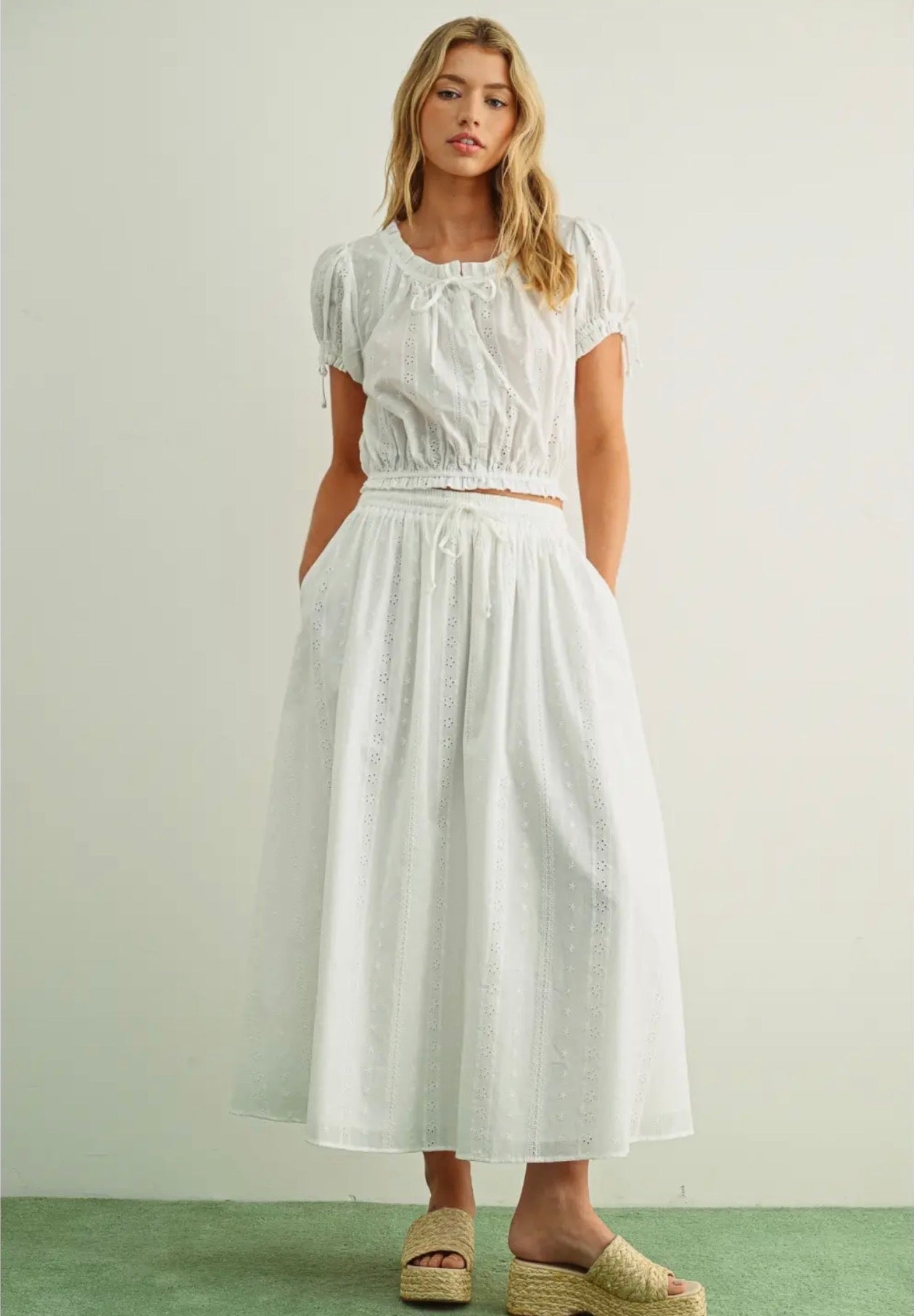 Miou muse embroider peasant top white