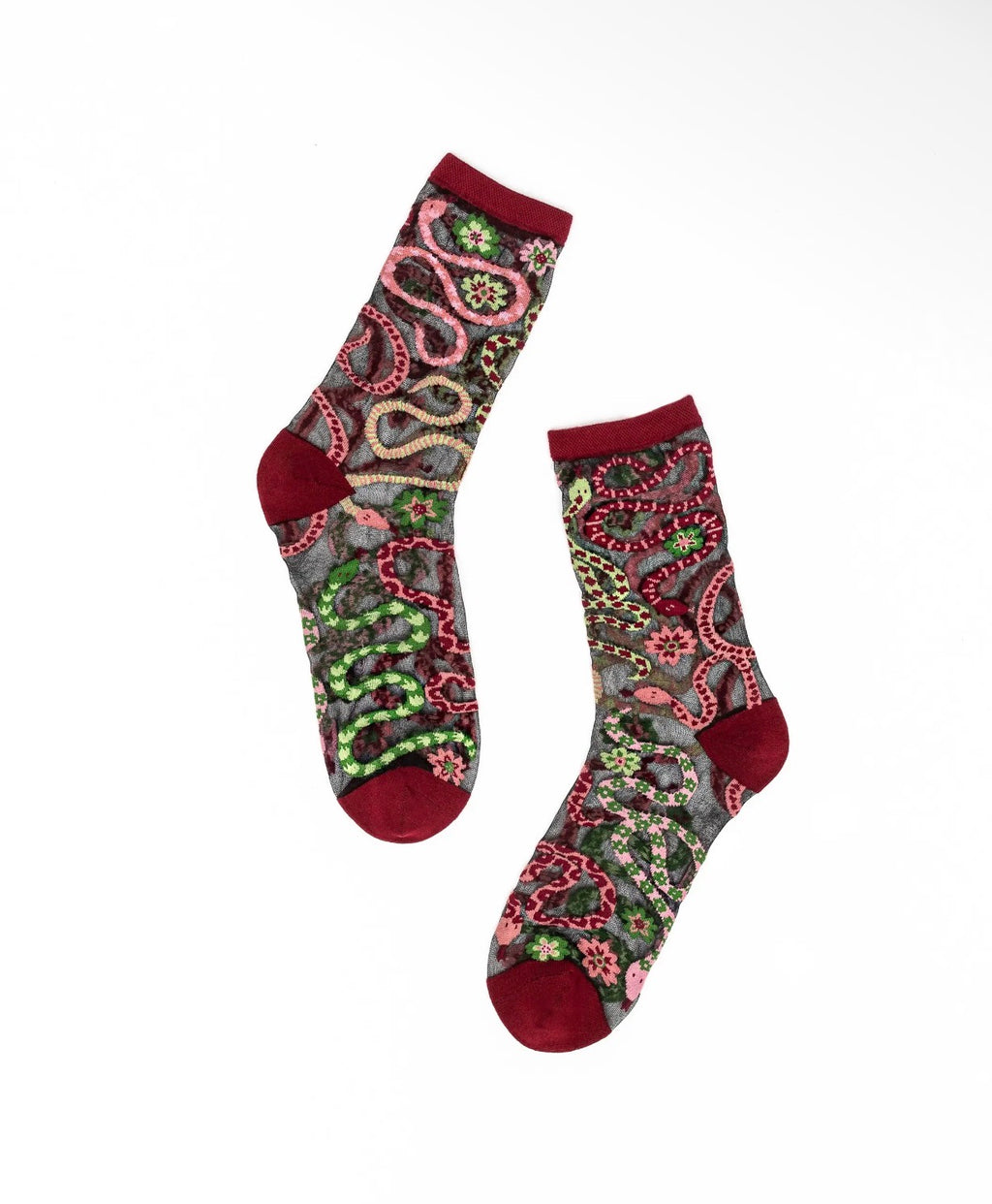 Serpentine floral black crew socks