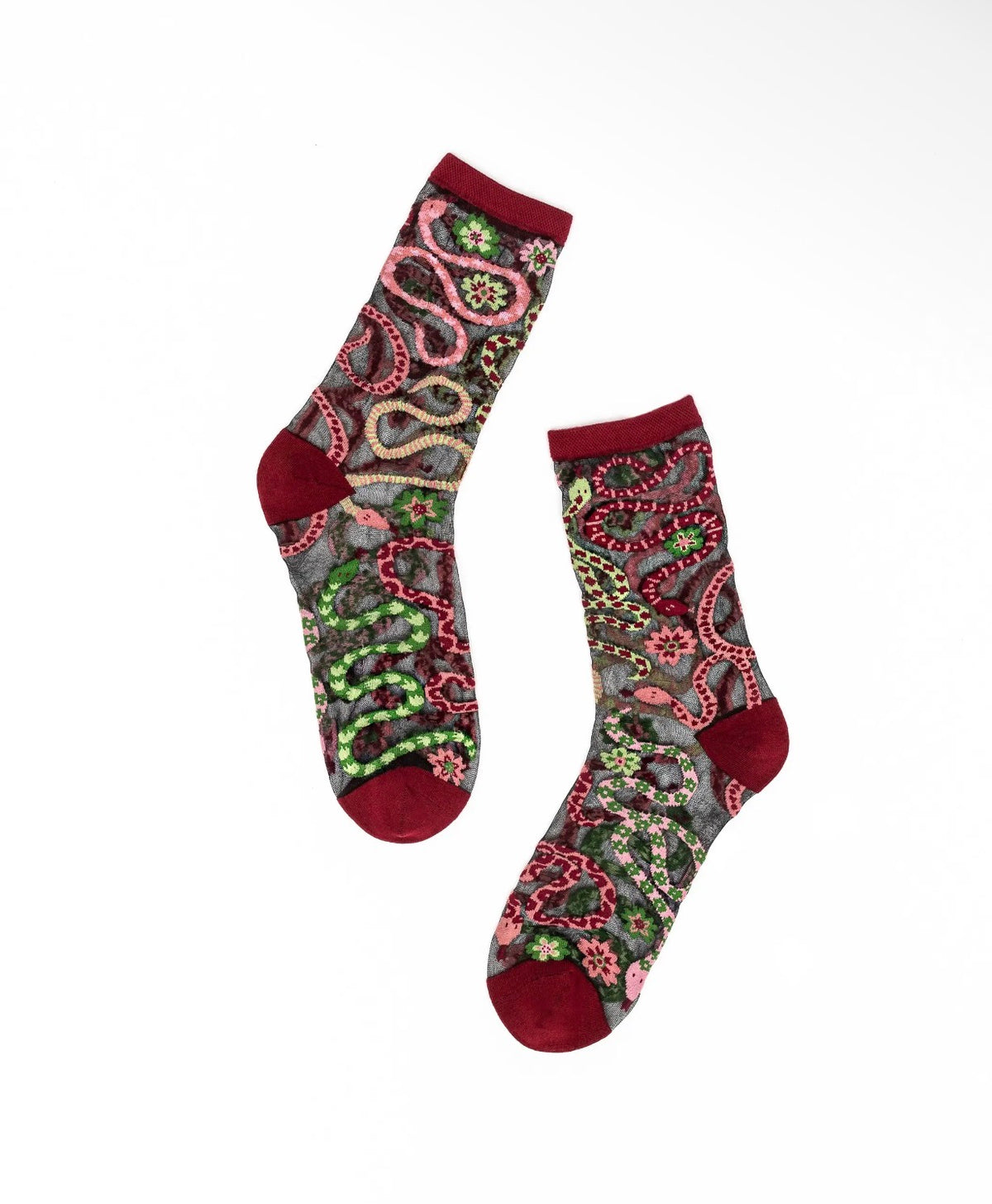 Serpentine floral black crew socks