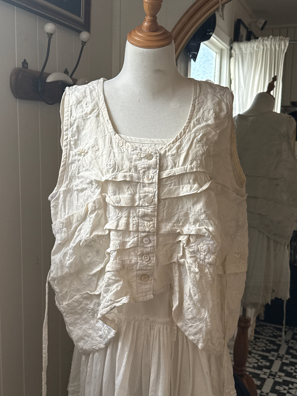 Krista Larson smashed cami hand embroidered linen O/S