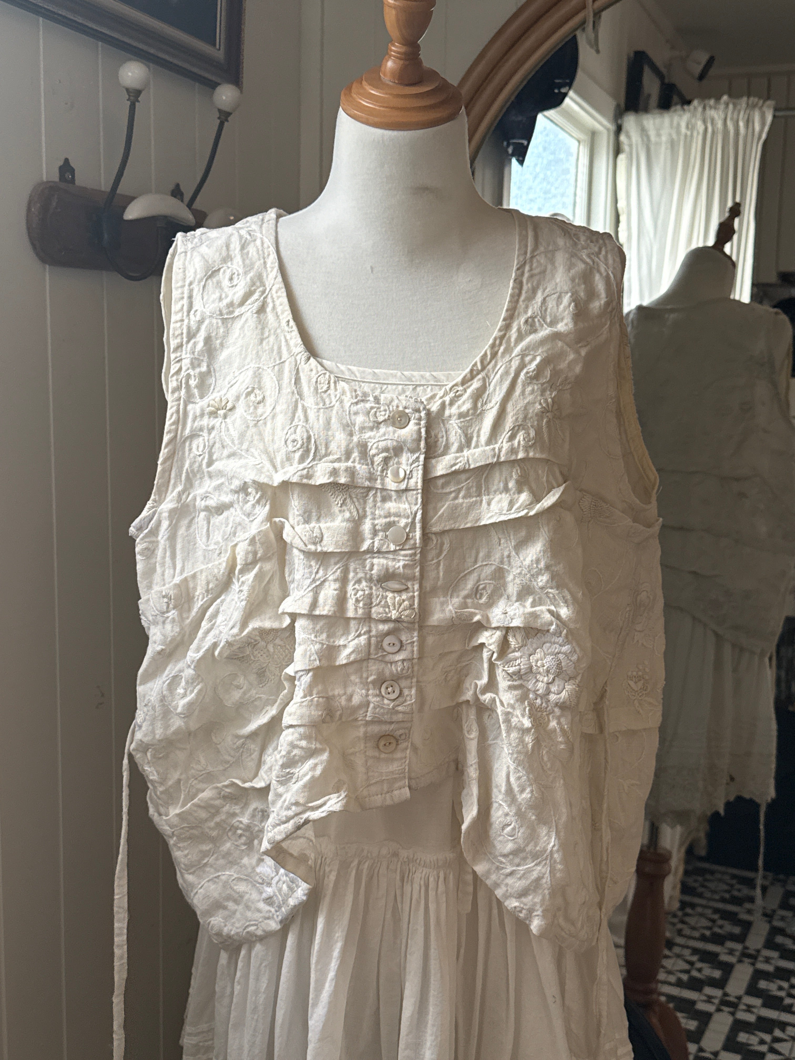 Krista Larson smashed cami hand embroidered linen O/S
