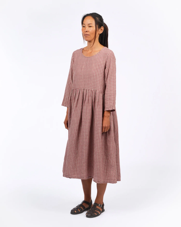 Journee French Linen Dress in Blue rose check Check