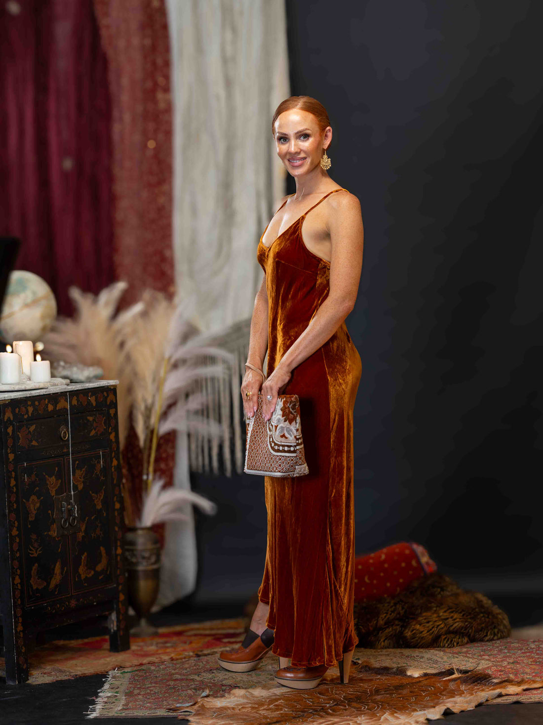 Otomo Marilyn Long velvet slip dress Topaz