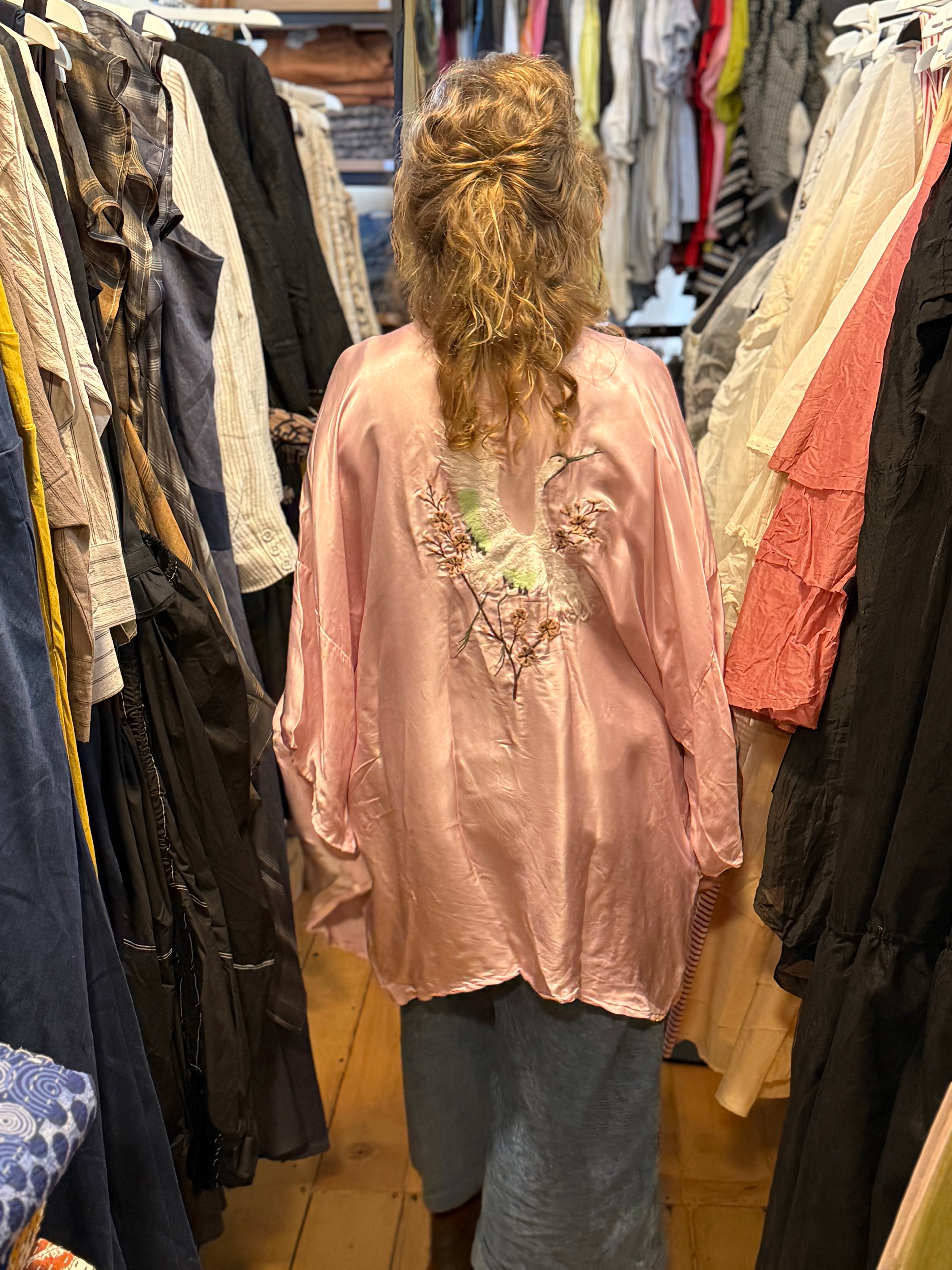 Otomo Crane Kimono Short O/S silk satin