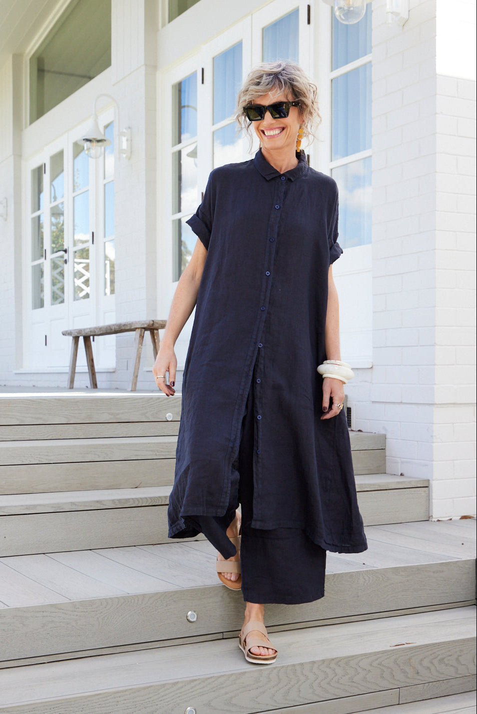 Montaigne Salome short sleeve linen button up dress