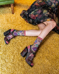 Dark floral sheer crew socks