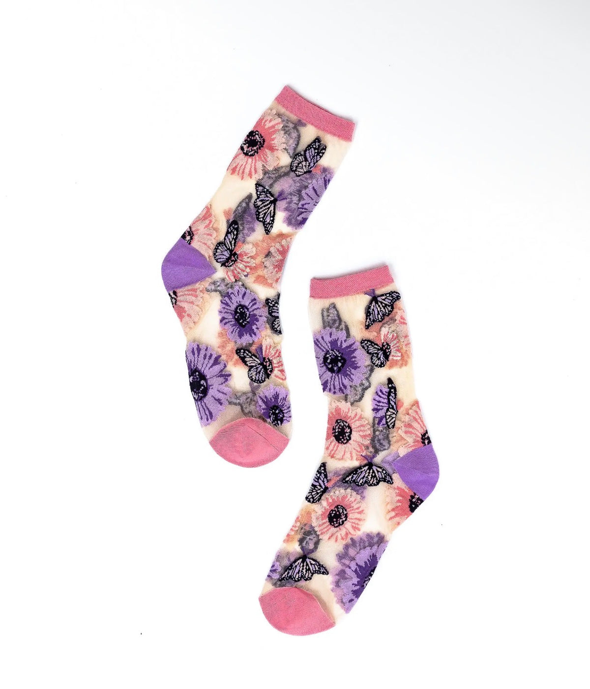 Sunflower butterfly sheer crew socks