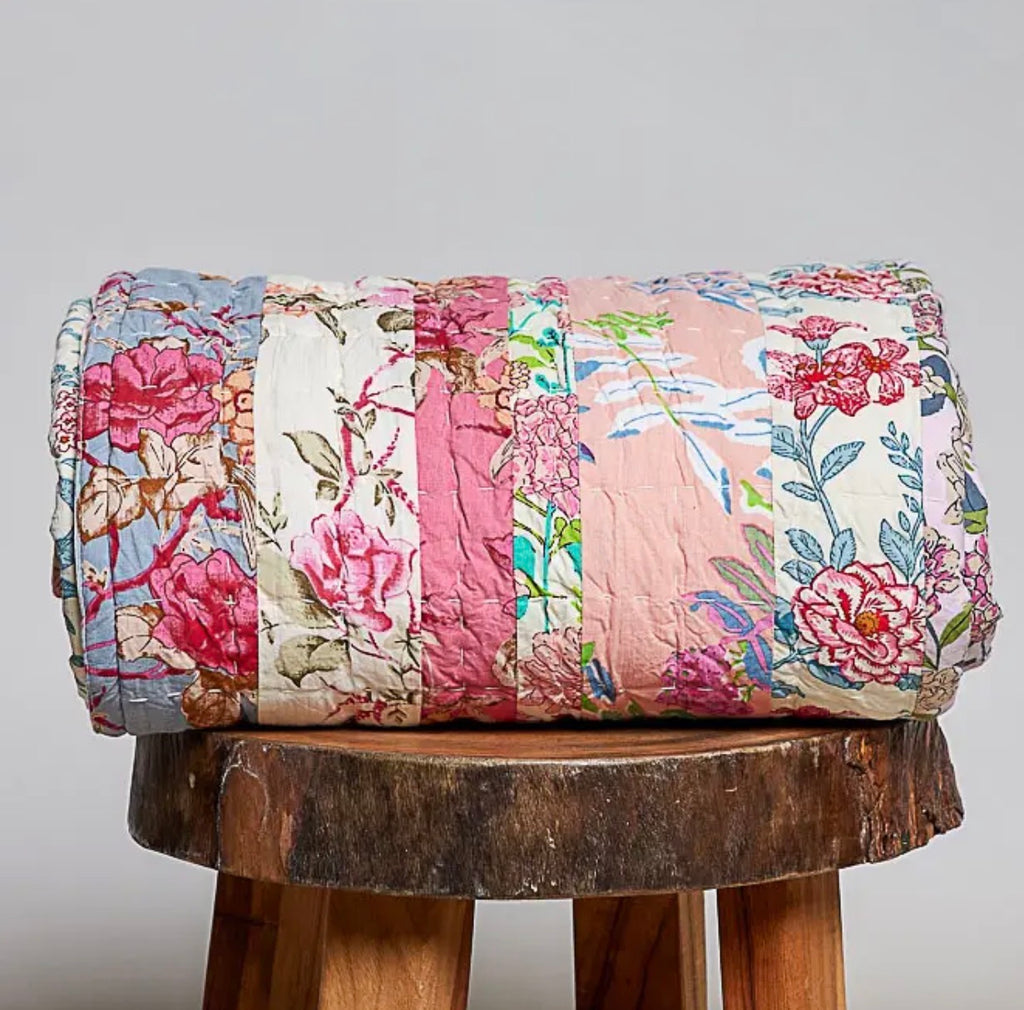 Laura floral patch work botanical print blanket