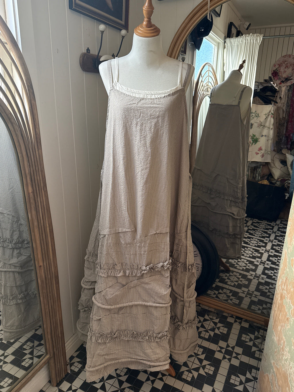 Krista Larson Long lavish striped seersucker cotton slip O/S