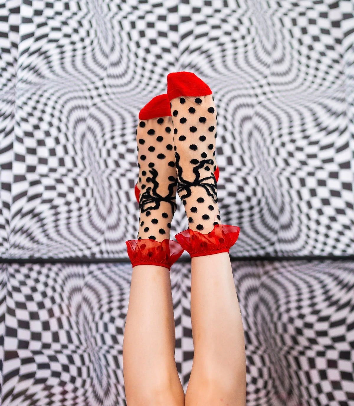 Polka dot bow ruffle sheer socks