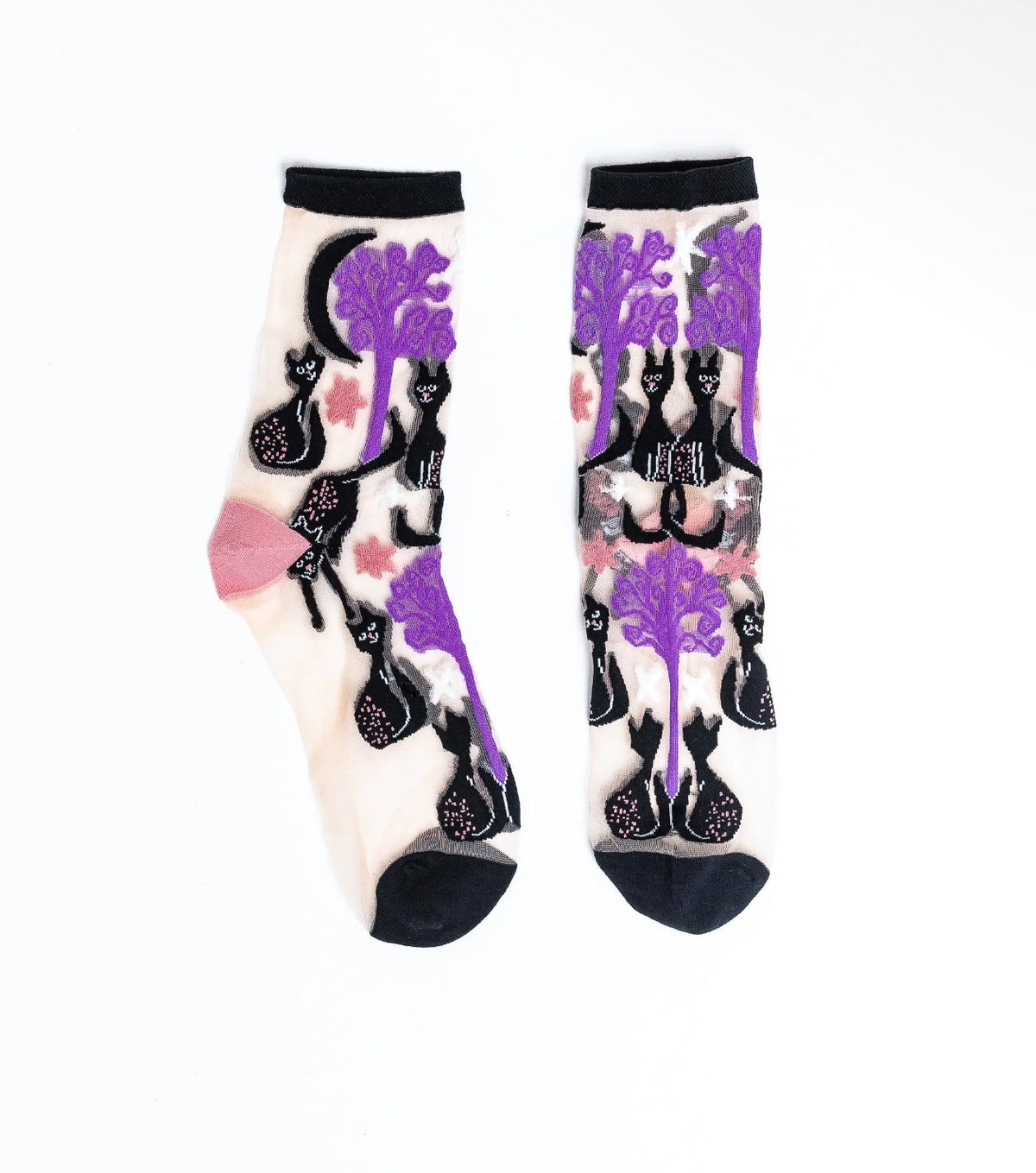 Nocturnal cats sheer ankle crew socks