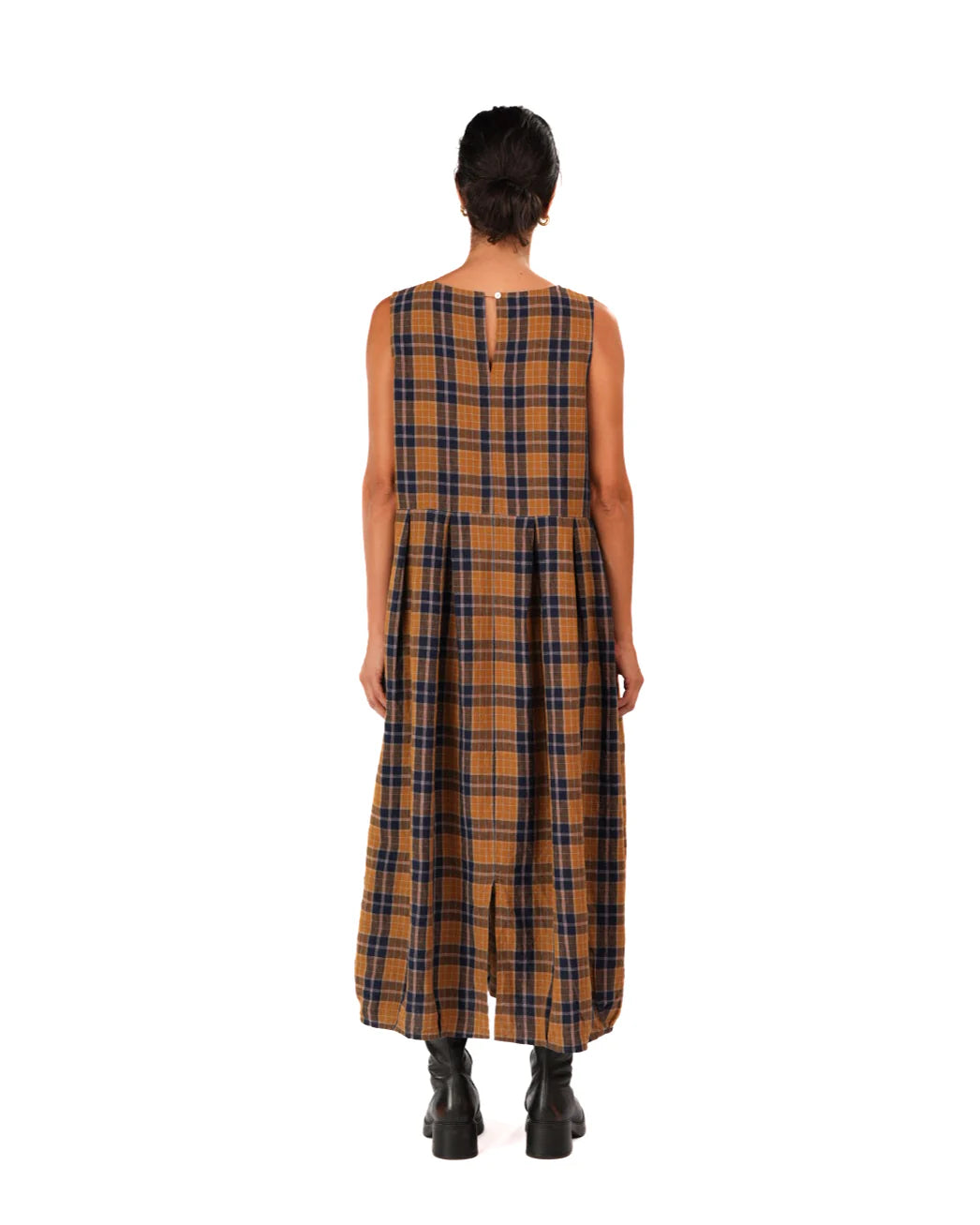 Montaigne Sartene dress blue tweed check French linen