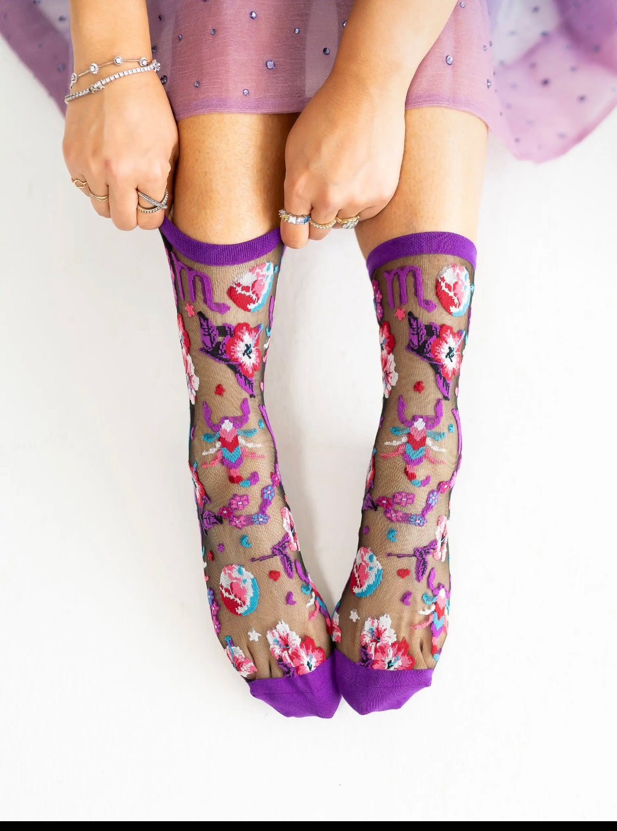 Scorpio zodiac sheer black socks