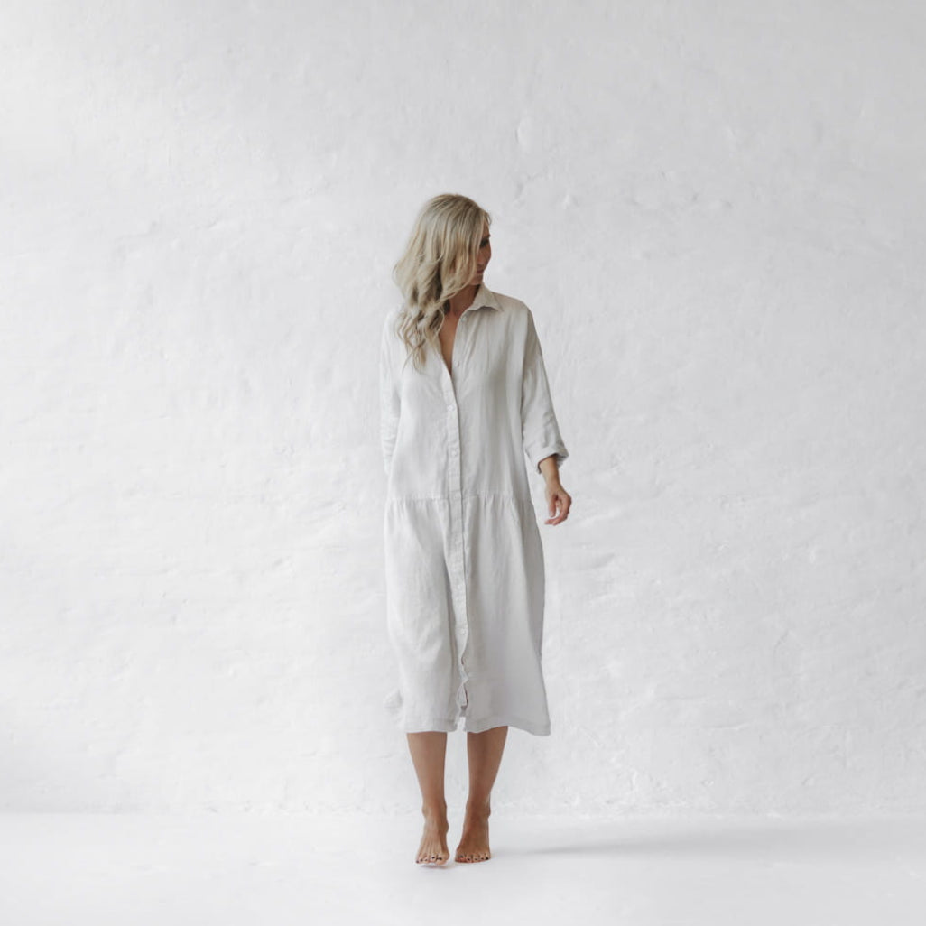 Oversized linen dress Mushroom / warm white SALE