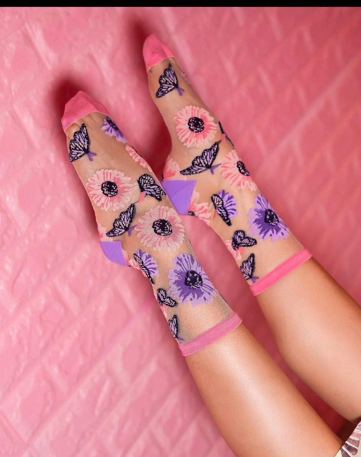 Sunflower butterfly sheer crew socks