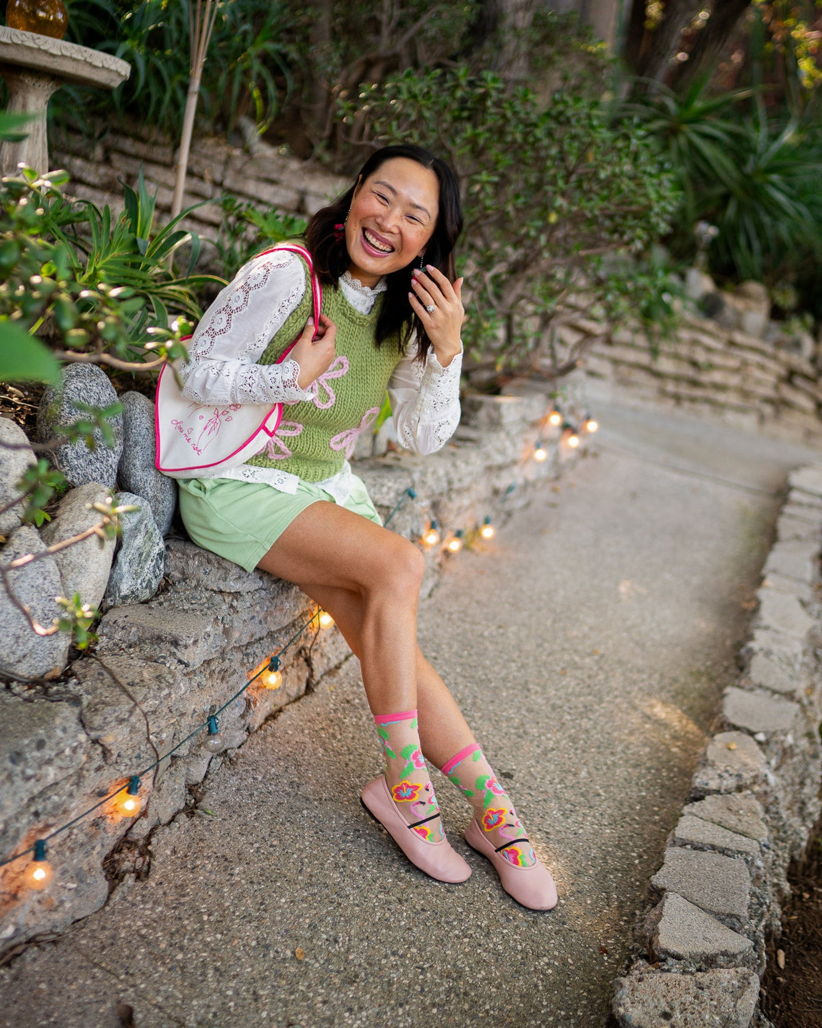 Flamingo Floral Sheer Crew Sock