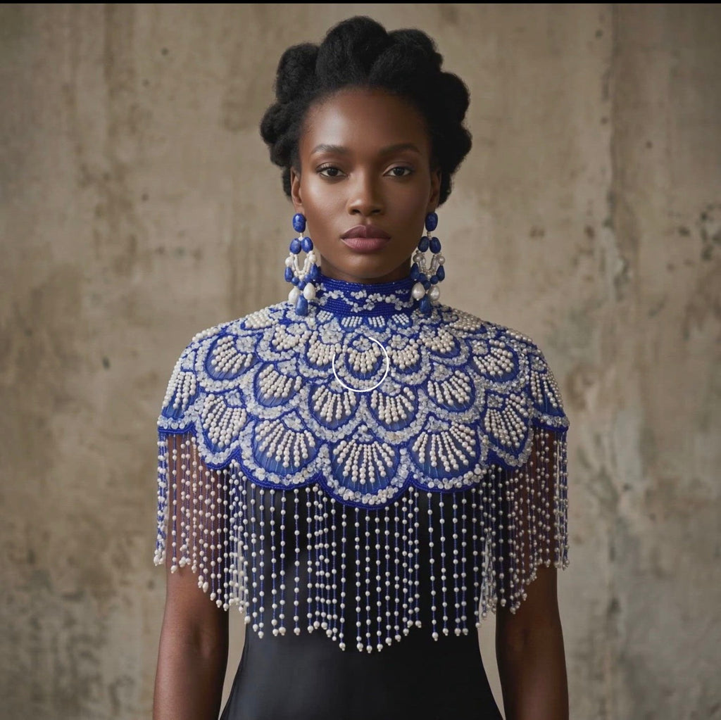 Santorini siren beaded capelet  royal blue