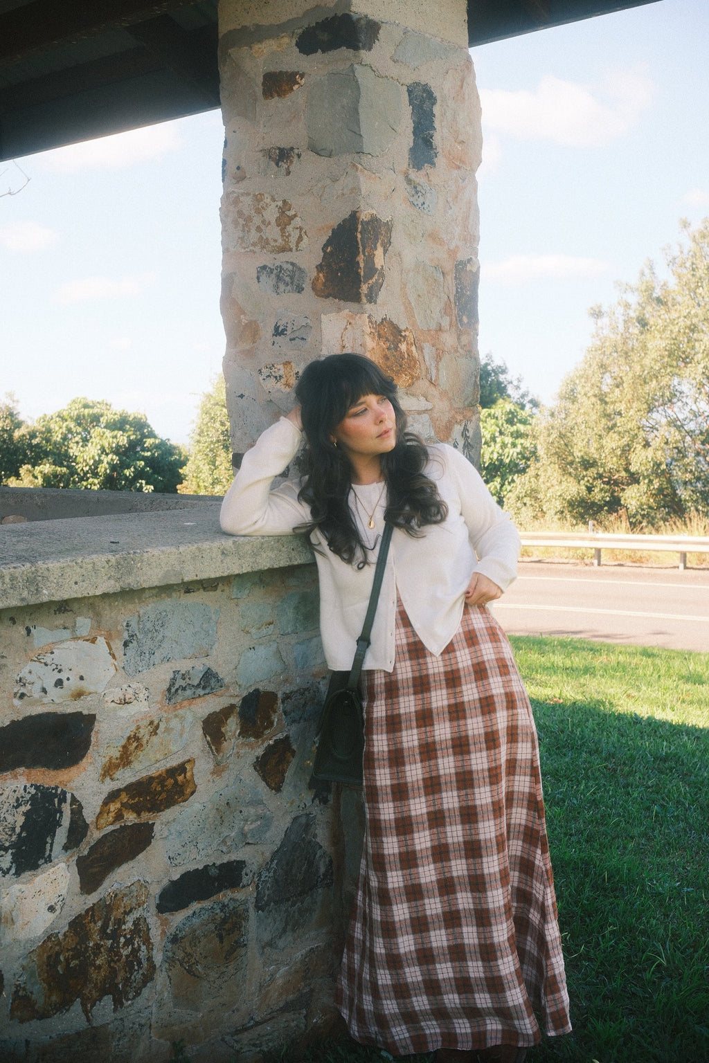 Montaigne Francie French Linen Maxi Skirt in Clay Check