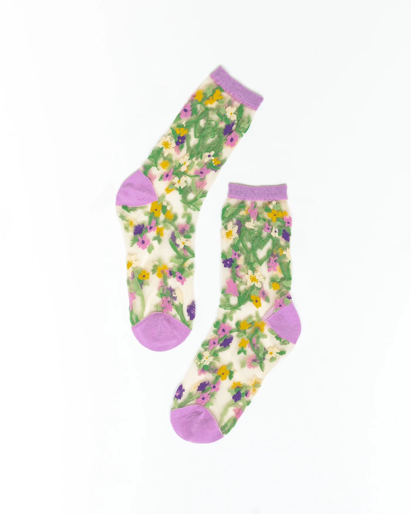 Heart floral sheer crew socks