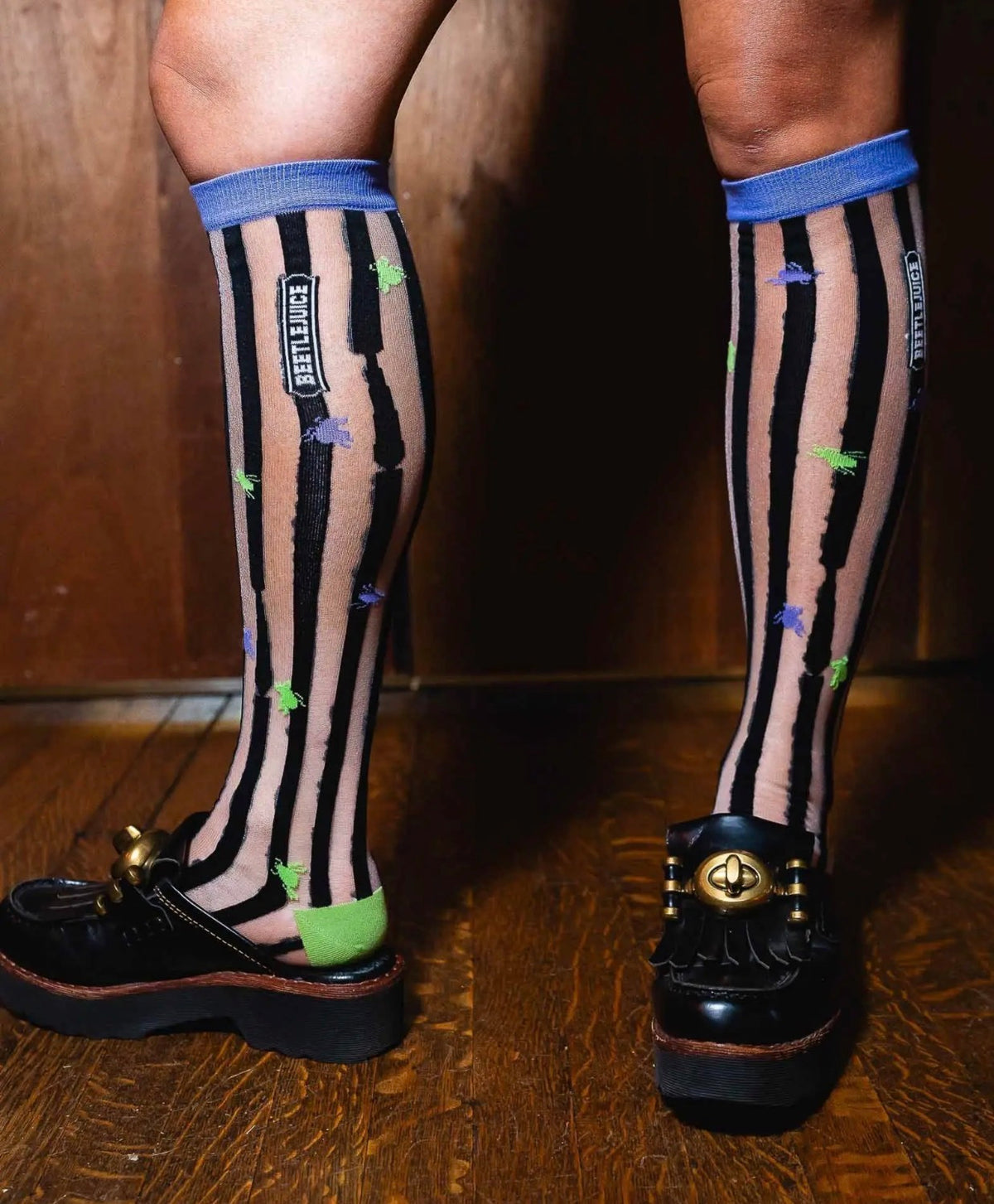 Beetle juice stripe knee high sheer socks