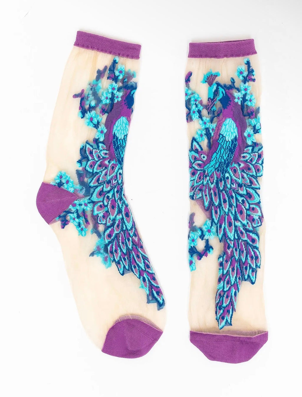 Aquamarine peacock sheer socks