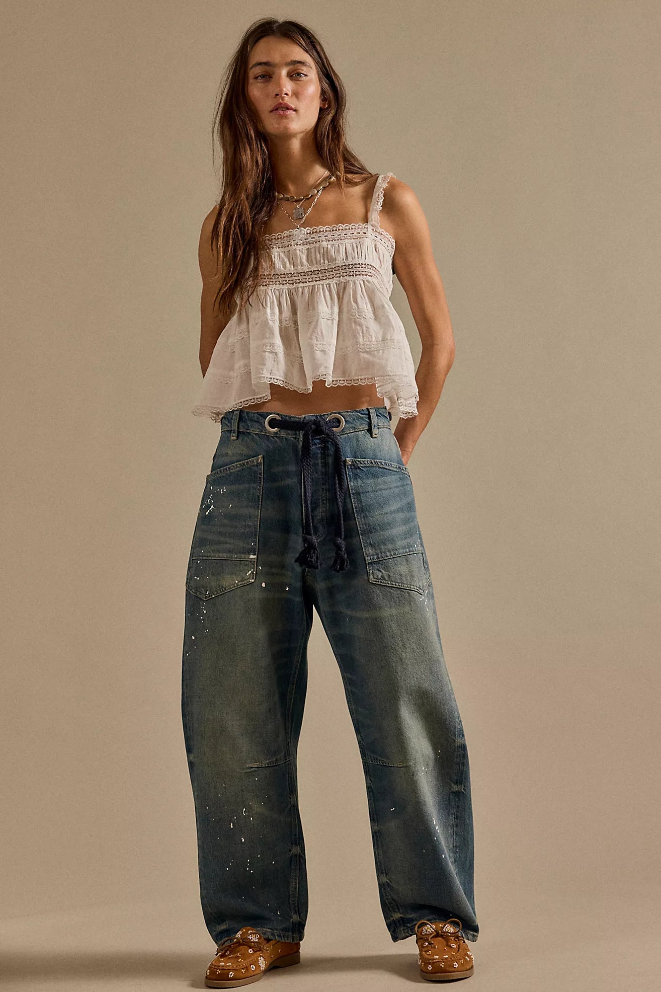 Free People Moxie Pull-On Barrel Jeans timeless blue