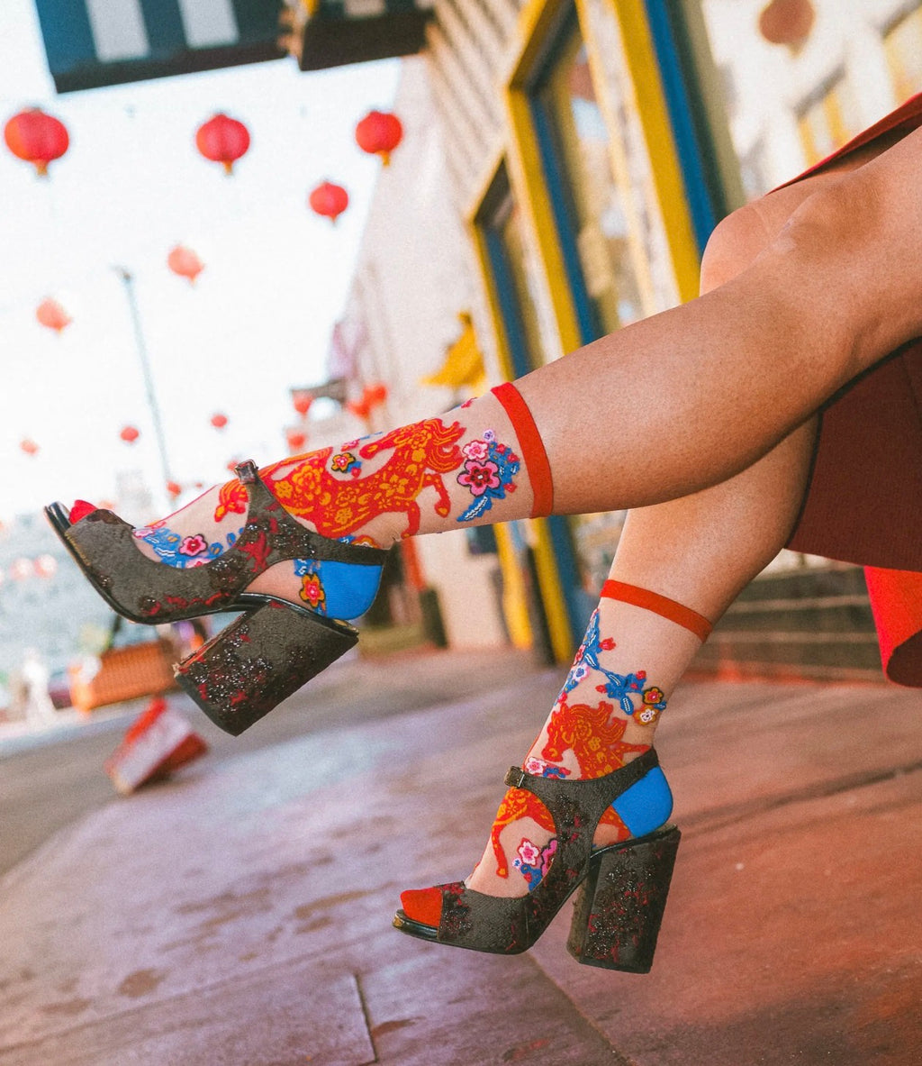 Year of the horse sheer crew socks