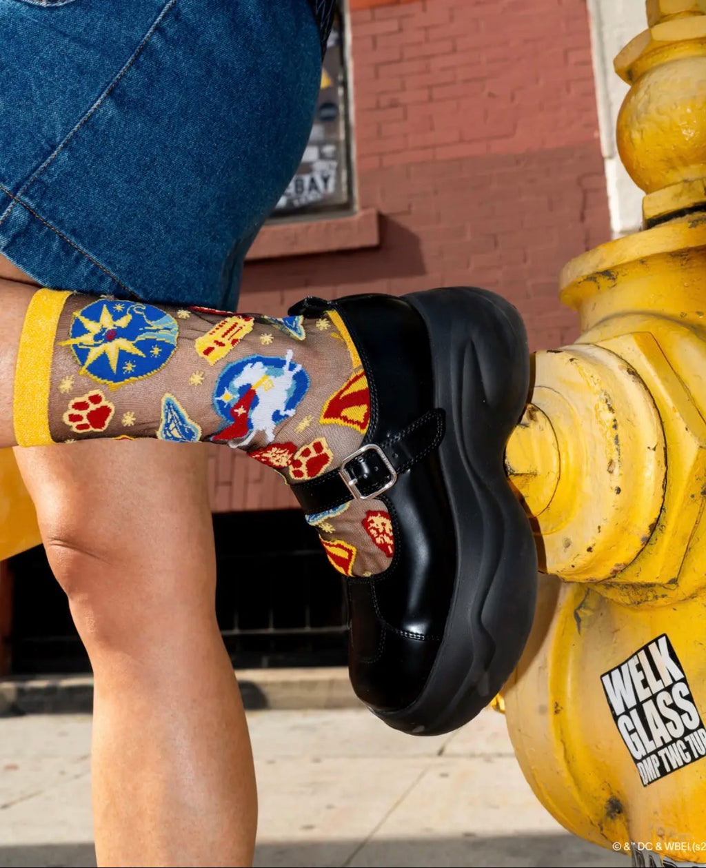 Supergirl clear krypto black sheer crew socks