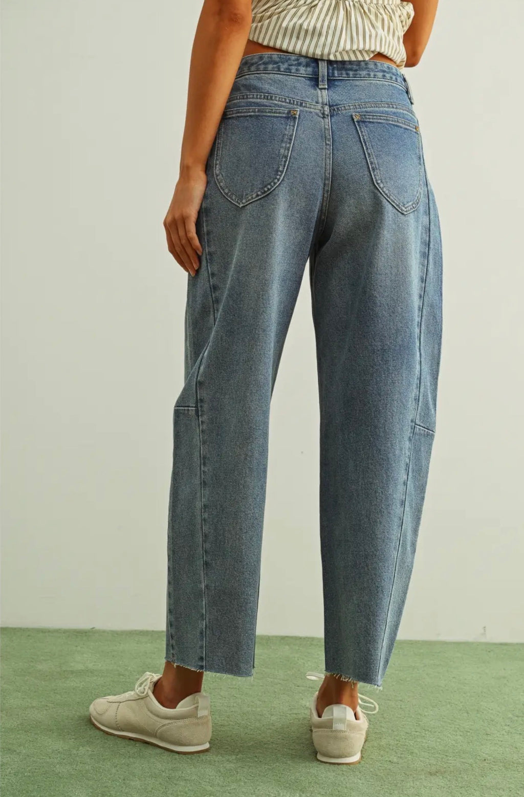 Miou muse beige denim barrel pants