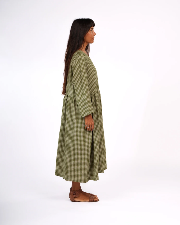 Montaigne - Journee French Linen Gingham Linen Dress - pistachio