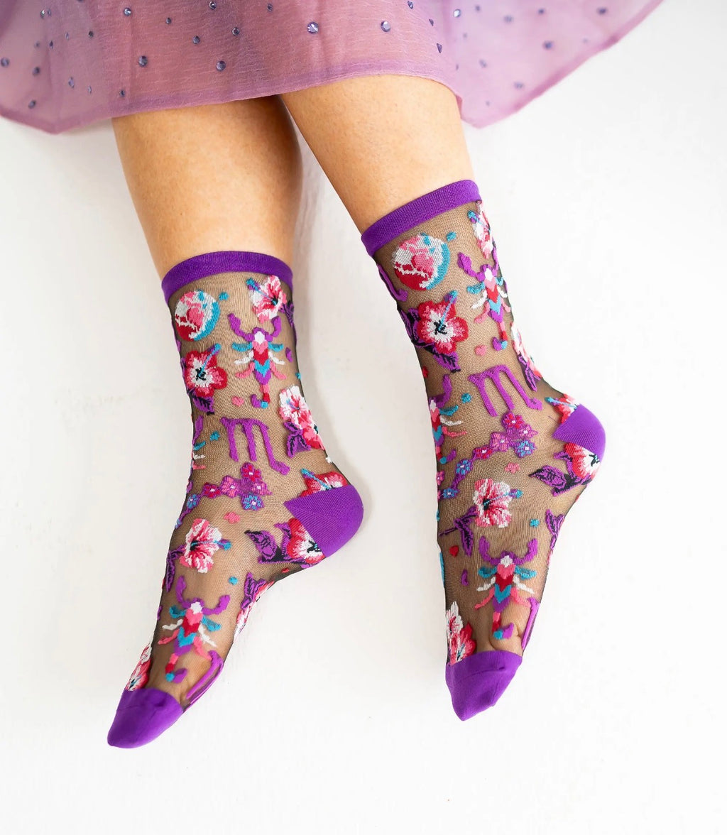 Scorpio zodiac sheer black socks