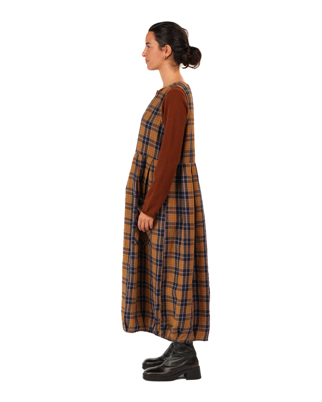 Montaigne Sartene dress blue tweed check French linen