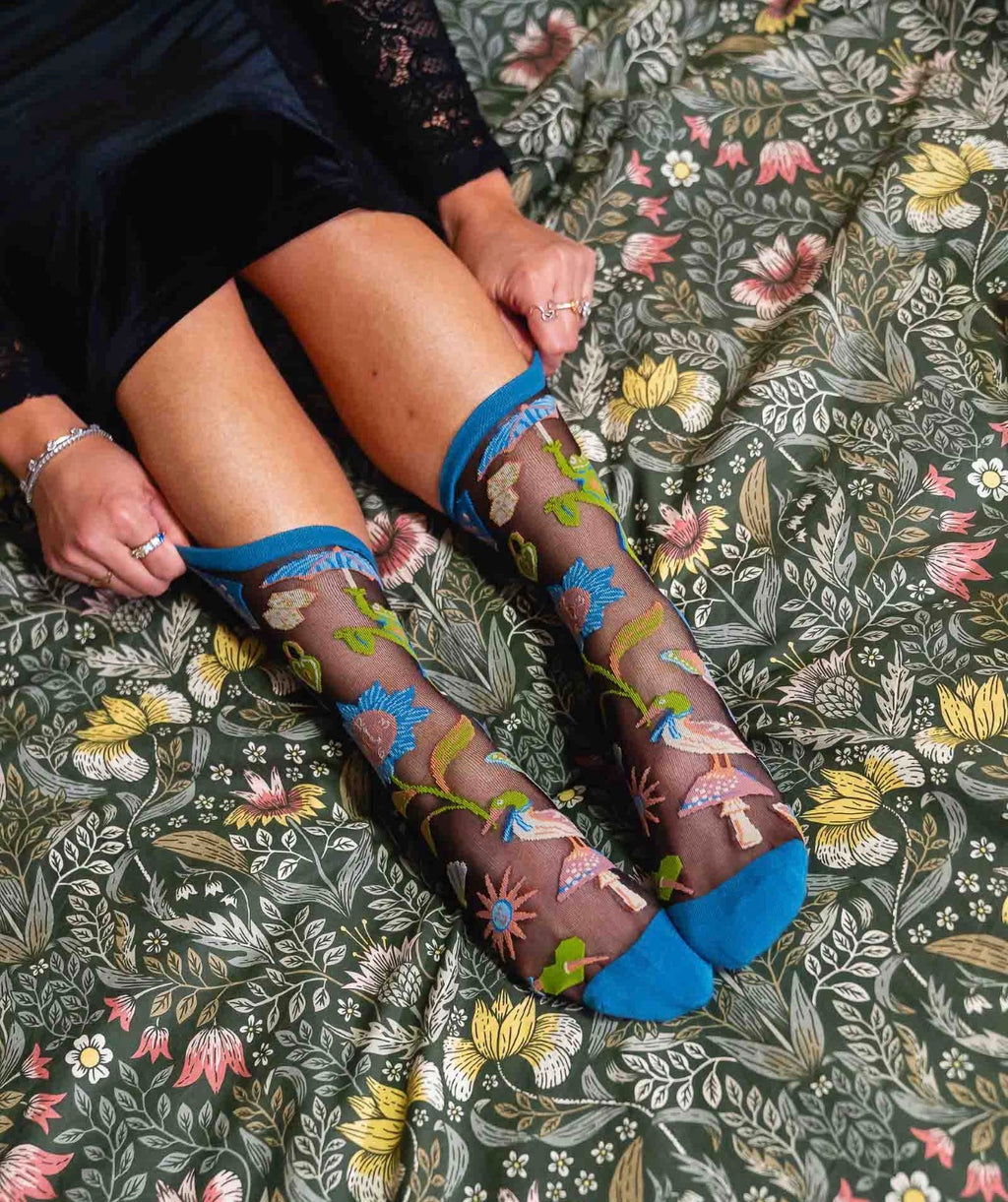 Dark fairytale shimmer sheer crew socks