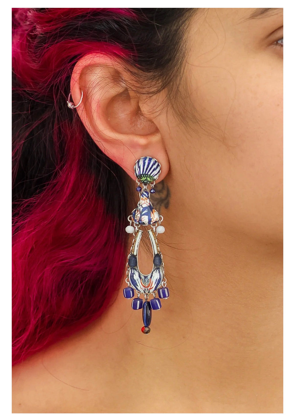 Ayala bar Blue Domes Set, Long Blue Glass Earrings, Athena R2414